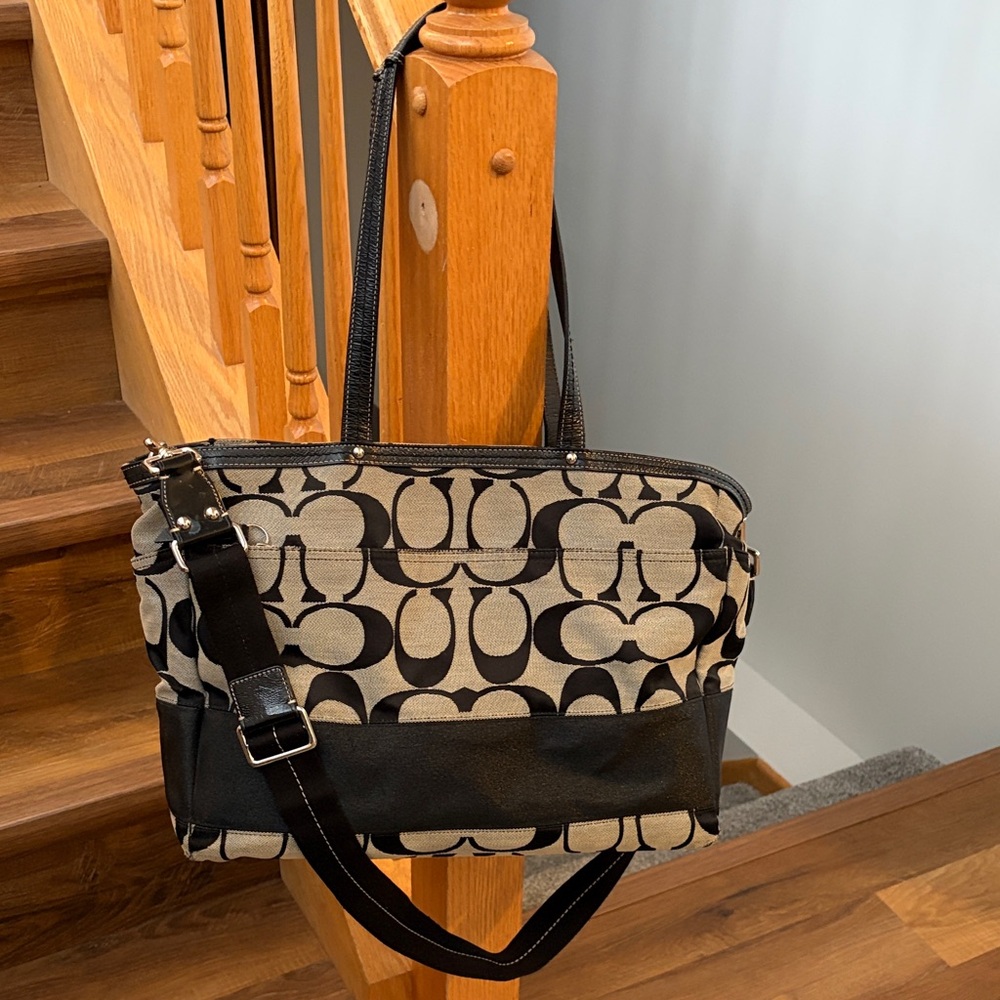 Coach Signature Stripe Jacquard Logo Diaper Bag Tote